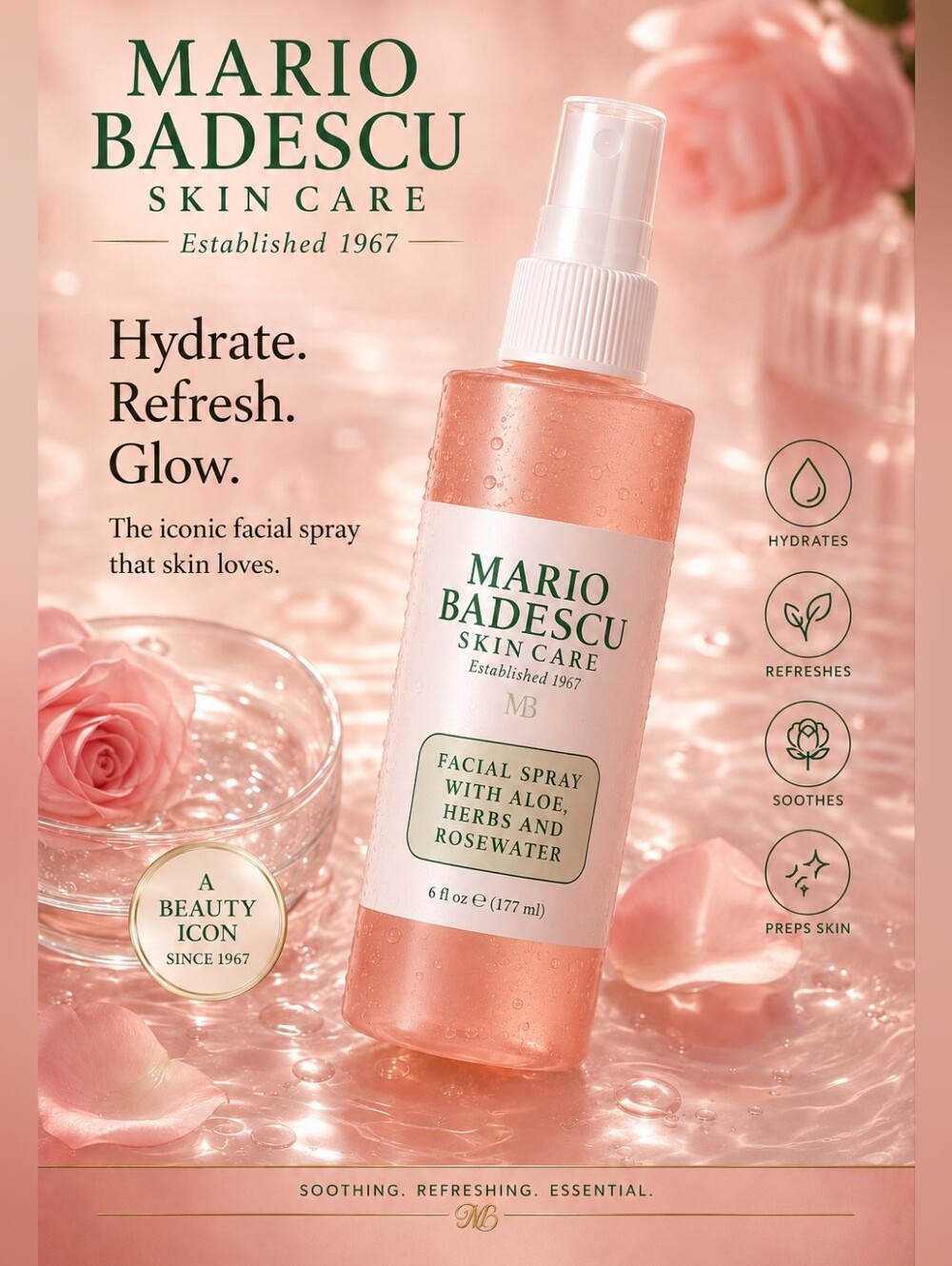 Mario Badescu Facial Spray with Aloe, Herbs & Rosewater 177 mL